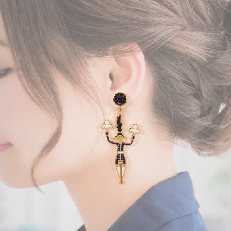 エルメス HERMES グランド・パラード 花火師 ピアス メタル ネイビー