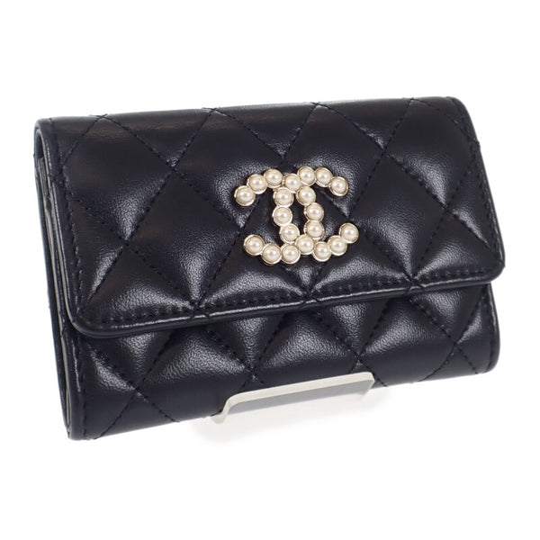 【Aランク】シャネル CHANEL CCパール フラット AP3813_B15723_94305 カードケース ラムスキン ブラック ゴールド金具 レディース【ISEYA】