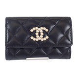 【Aランク】シャネル CHANEL CCパール フラット AP3813_B15723_94305 カードケース ラムスキン ブラック ゴールド金具 レディース【ISEYA】