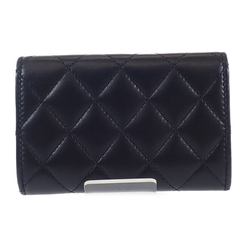 【Aランク】シャネル CHANEL CCパール フラット AP3813_B15723_94305 カードケース ラムスキン ブラック ゴールド金具 レディース【ISEYA】