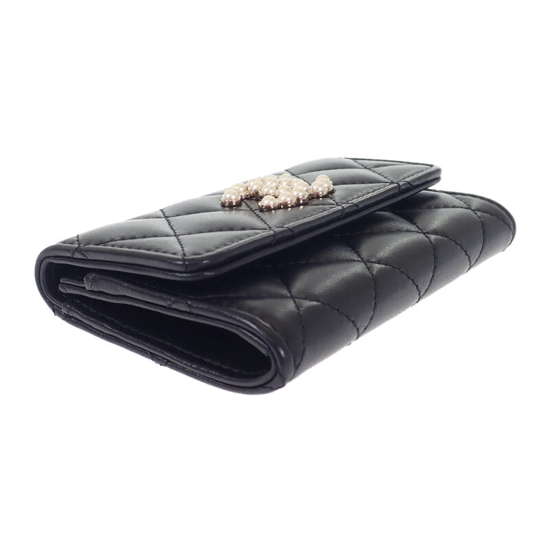 シャネル CHANEL CCパール フラット AP3813_B15723_94305 カードケース ラムスキン ブラック ゴールド金具 レディース【中古】【Aランク】