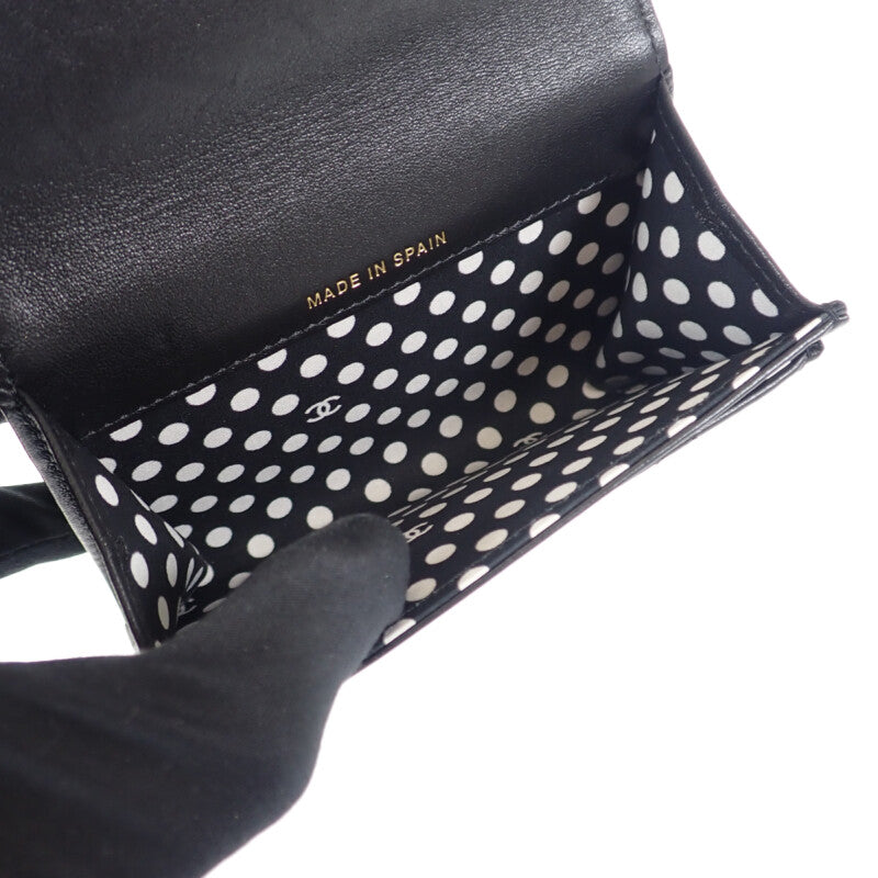 シャネル CHANEL CCパール フラット AP3813_B15723_94305 カードケース ラムスキン ブラック ゴールド金具 レディース【中古】【Aランク】