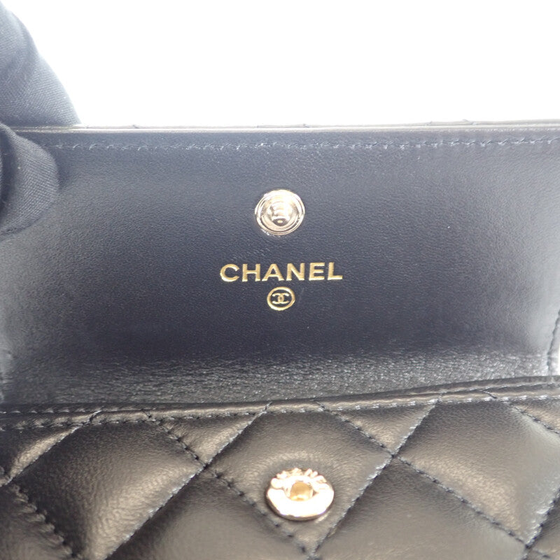 【Aランク】シャネル CHANEL CCパール フラット AP3813_B15723_94305 カードケース ラムスキン ブラック ゴールド金具 レディース【ISEYA】