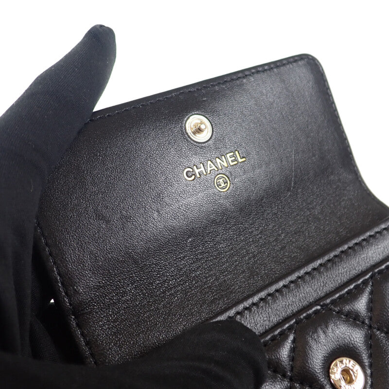シャネル CHANEL CCパール フラット AP3813_B15723_94305 カードケース ラムスキン ブラック ゴールド金具 レディース【中古】【Aランク】