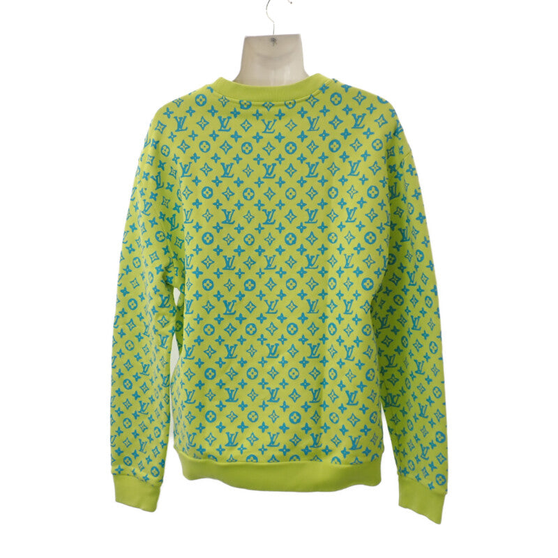 ルイヴィトン LOUIS VUITTON モノグラムプリント クルーネック M スウェット コットン ライム×ライトブルー メンズ レディース【中古】【Aランク】