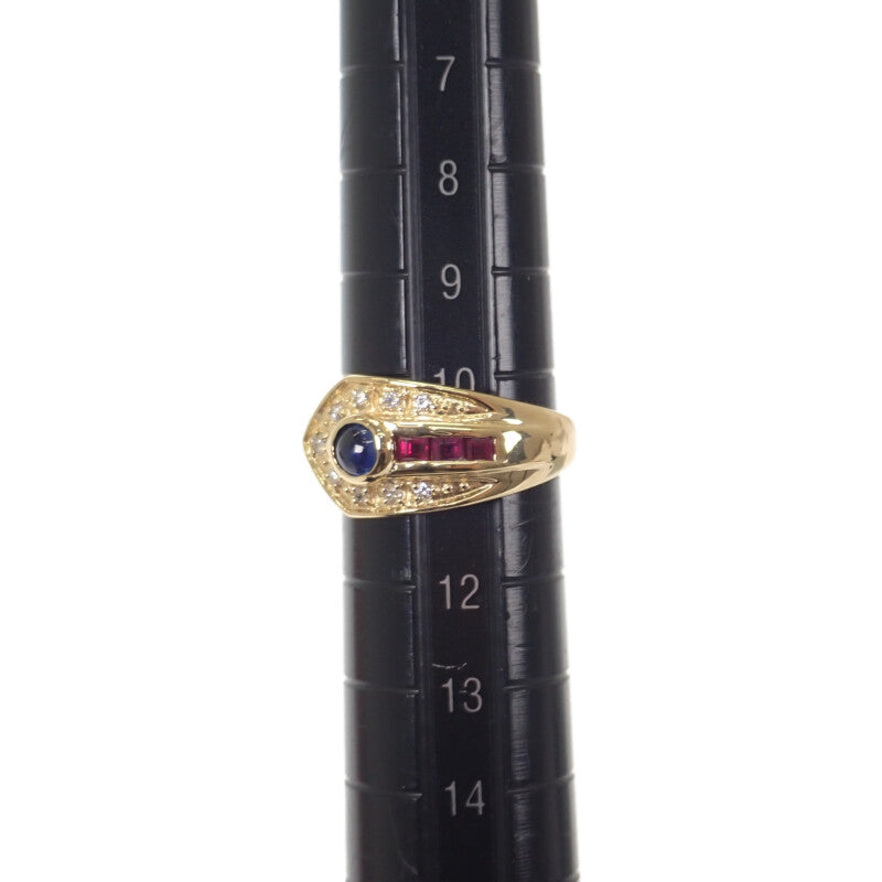 デザイン ジュエリー 11号 リング K18イエローゴールド サファイア ルビー ダイヤモンド レディース【中古】【Aランク】