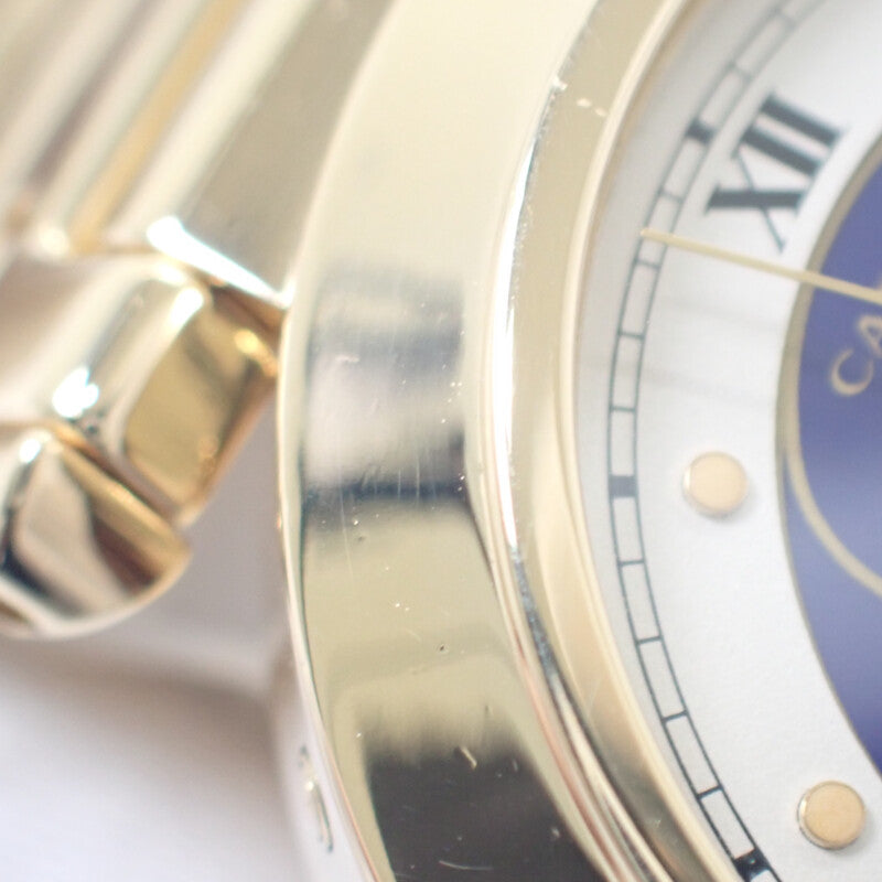 カルティエ CARTIER パシャ ムーンデイト アラーム 1990年製 正規メンテナンス済 W30011 腕時計 K18イエローゴールド クオーツ ブルー文字盤 メンズ【中古】【Aランク】