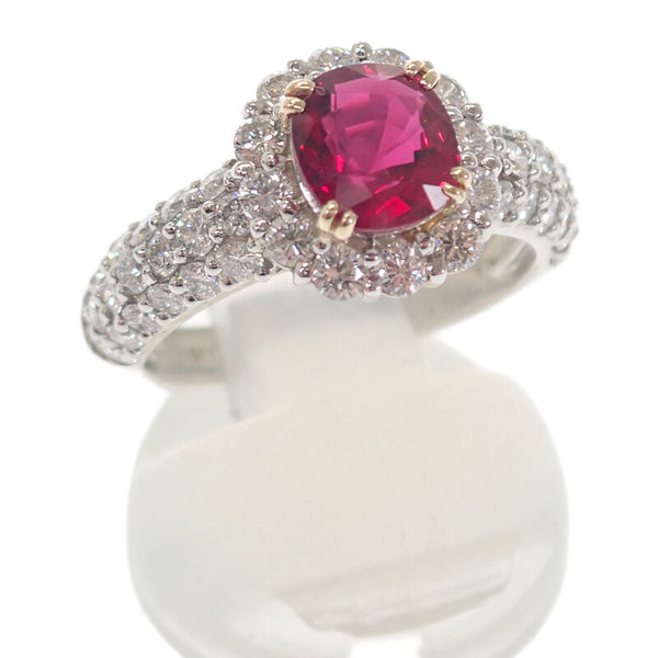 デザイン ジュエリー タイ産 加熱 14号 リング K18イエローゴールド レッド ルビー ダイヤモンド レディース【中古】【Aランク】