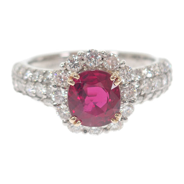 デザイン ジュエリー タイ産 加熱 14号 リング K18イエローゴールド レッド ルビー ダイヤモンド レディース【中古】【Aランク】