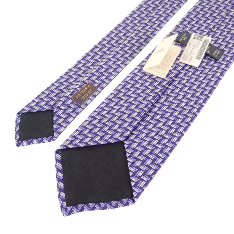 エルメス HERMES シルクツイルタイ ドゥブルH H658838T04 ネクタイ シルク パープル ホワイト メンズ【中古】【SAランク】