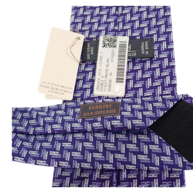 エルメス HERMES シルクツイルタイ ドゥブルH H658838T04 ネクタイ シルク パープル ホワイト メンズ【中古】【SAランク】