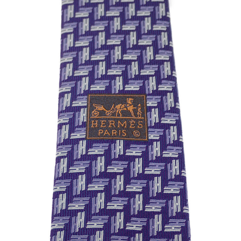エルメス HERMES シルクツイルタイ ドゥブルH H658838T04 ネクタイ シルク パープル ホワイト メンズ【中古】【SAランク】