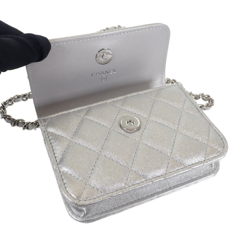 【Aランク】シャネル CHANEL スター チェーンベルトバッグ ミニ 2WAYバッグ ショルダーバッグ ラムスキン シルバー スナップボタン シルバー金具 レディース【ISEYA】