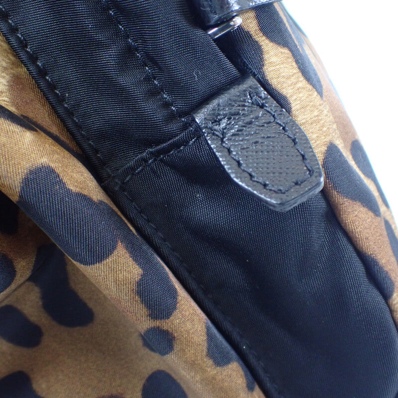 プラダ PRADA レオパード バックパック 1BZ001 リュック・デイパック ナイロン ブラウン ブラック レディース【中古】【Aランク】