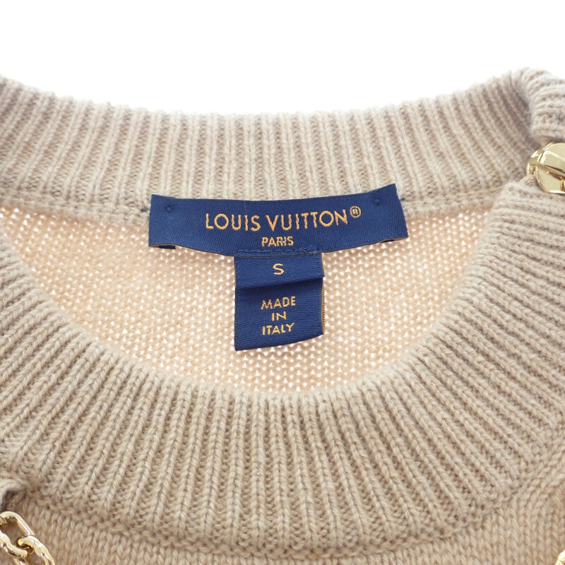 【Aランク】ルイヴィトン LOUIS VUITTON チェーンディテールパッチセーター 1ABYR9 セーター カシミヤ ウール ベージュサーブル S レディース【ISEYA】