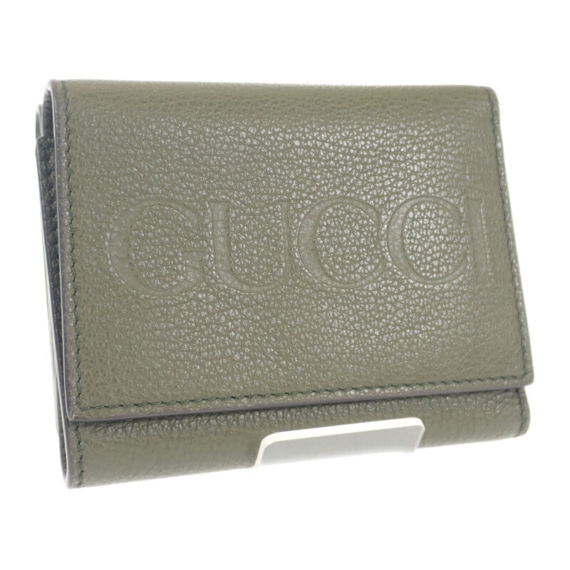 グッチ GUCCI ロゴ コンパクトウォレット ミニ 7316940E8IG3352 三つ折り財布 カーフ カーキ メンズ【中古】【Aランク】