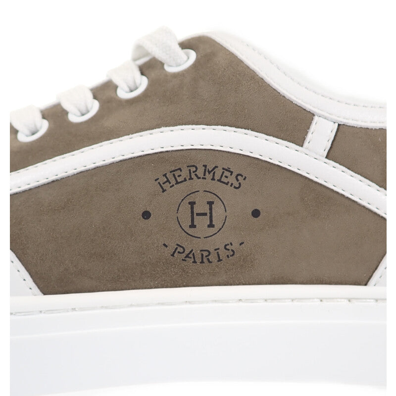 エルメス HERMES ゲット H231027Z_V1375 スニーカー カーフ シェーブル・ヴェロア ヴェール・ツンドラ ホワイト 24.5 レディース【中古】【Sランク】