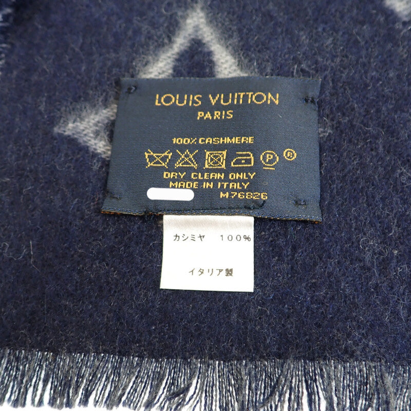 【Aランク】ルイヴィトン LOUIS VUITTON エシャルプ・モノグラム ドーントゥ ダスク グラデーション M76826 マフラー カシミヤ ネイビー グレー メンズ【ISEYA】