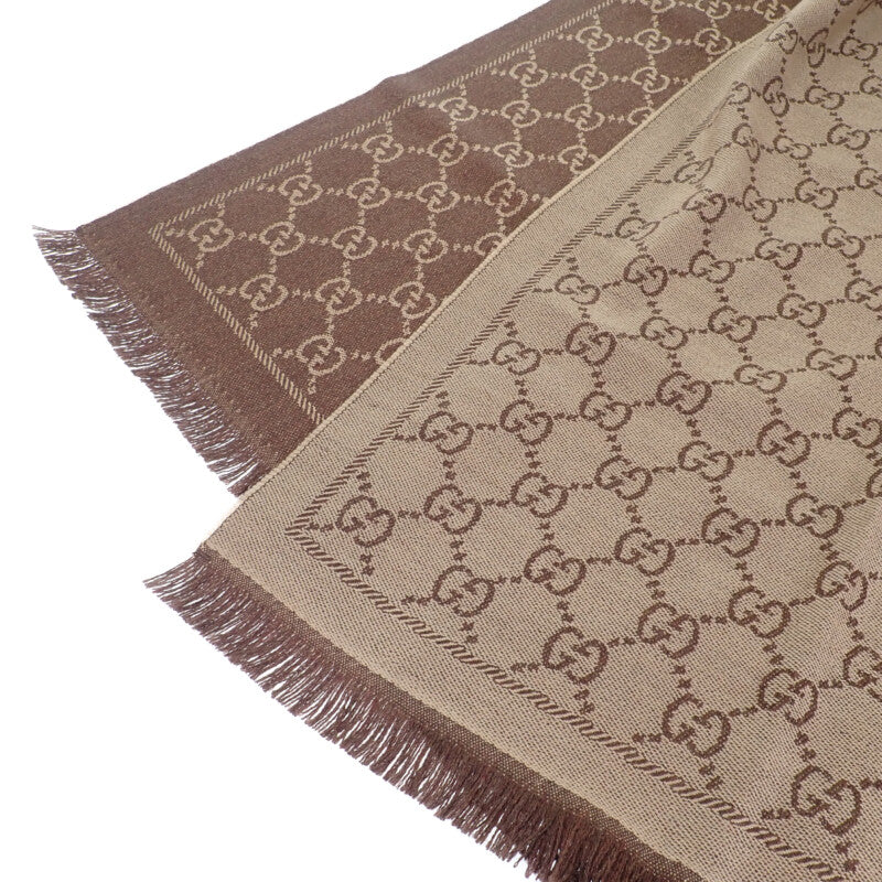 グッチ GUCCI GGパターン ウィンタースカーフ 1334833G2002764 マフラー ウール ライトブラウン レディース【中古】【Sランク】