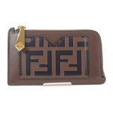 【ABランク】フェンディ FENDI FF ダイヤモンド 8M0489ADYMF13VK カードケース レザー ブラウン ゴールド金具 メンズ レディース【ISEYA】