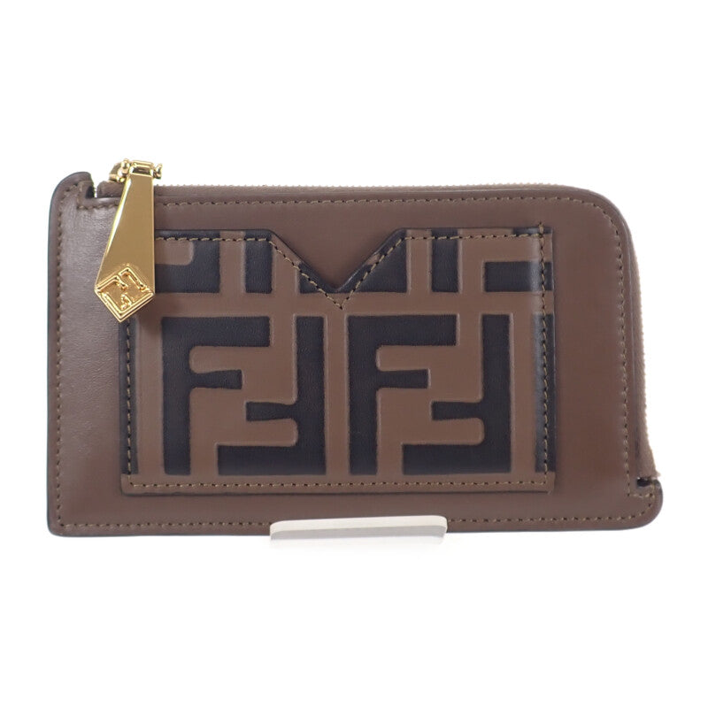 【ABランク】フェンディ FENDI FF ダイヤモンド 8M0489ADYMF13VK カードケース レザー ブラウン ゴールド金具 メンズ レディース【ISEYA】