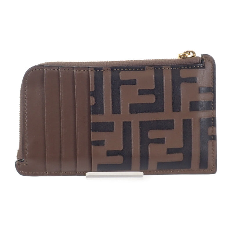 【ABランク】フェンディ FENDI FF ダイヤモンド 8M0489ADYMF13VK カードケース レザー ブラウン ゴールド金具 メンズ レディース【ISEYA】