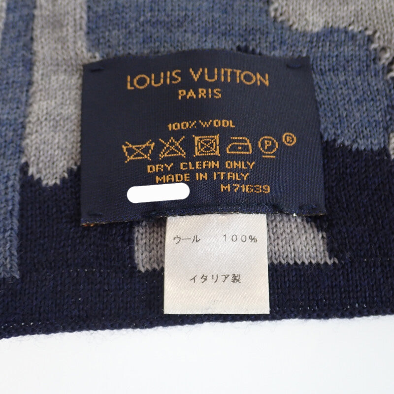 【ABランク】ルイヴィトン LOUIS VUITTON エシャルプ ミリタリー カモフラ M71639 マフラー ウール ネイビー メンズ  レディース【ISEYA】