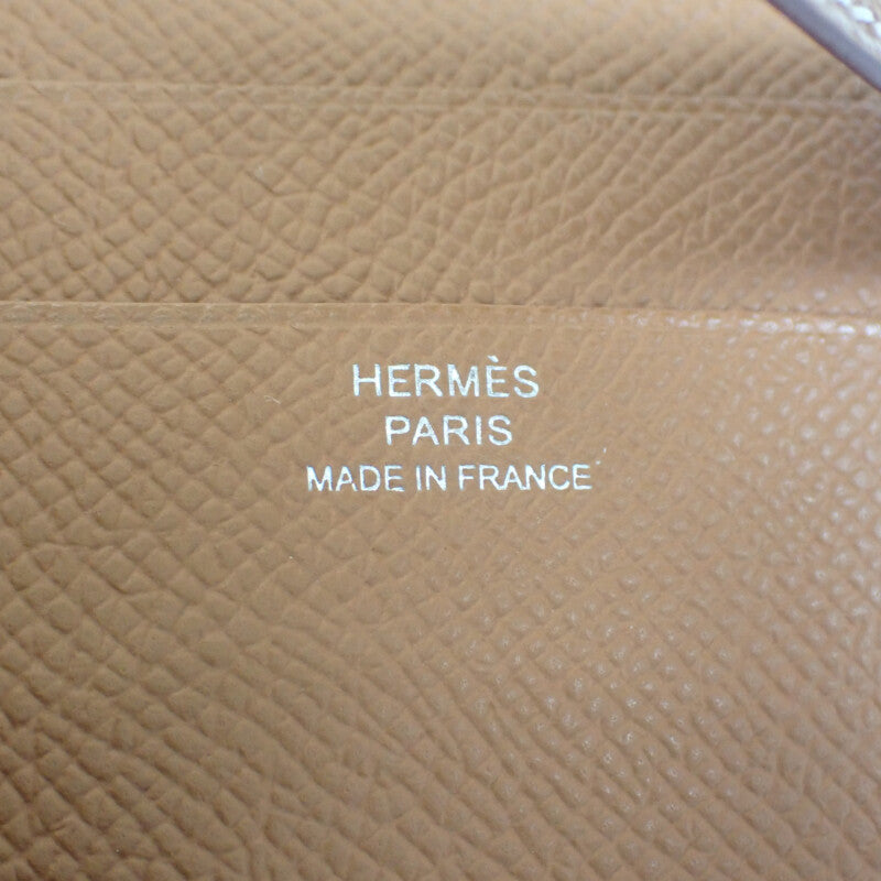 【Sランク】エルメス HERMES ニューH・パッサン コンパクト 二つ折り財布 ヴォーエプソン ゴールド ブラウン系 W刻印 シルバー金具 メンズ ユニセックス【ISEYA】