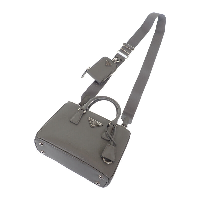プラダ PRADA 2wayショルダーバッグ　グレー プラダ ショルダーバッグ グレー レザー
