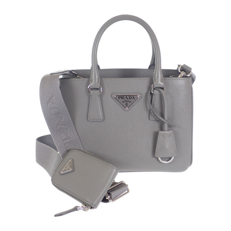 プラダ PRADA ガレリア スモールバッグ 1BA296_NZV_F0480 2WAYバッグ ショルダーバッグ サフィアーノ グレー レディース【中古】【Aランク】