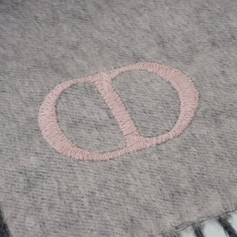 ディオール Dior CDIcon ダブルフェース 93E0015DH001 マフラー シルク グレー ピンク メンズ レディース【中古】【Aランク】