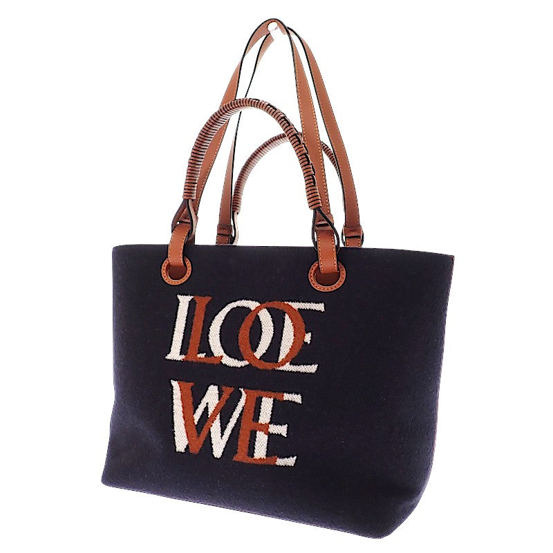 ロエベ LOEWE ロゴ トートスモール A717S72X13 2WAYバッグ ウール レザー ネイビー ブラウン レディース【中古】【Aランク】