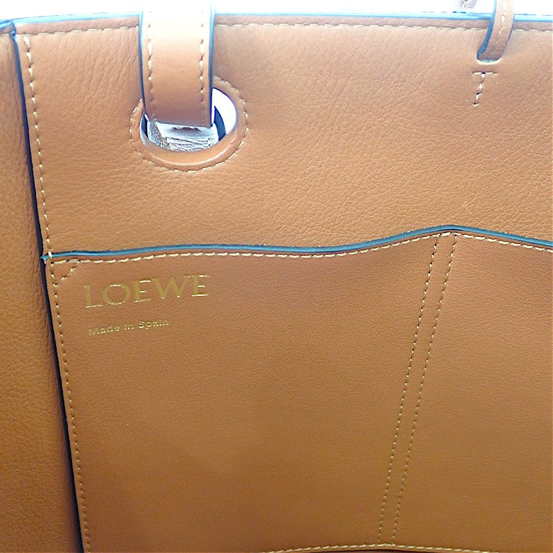 LOEWE Logo Tote Small 2WAY Bag Wool Leather Navy Brown Women's [Used] [A Rank]