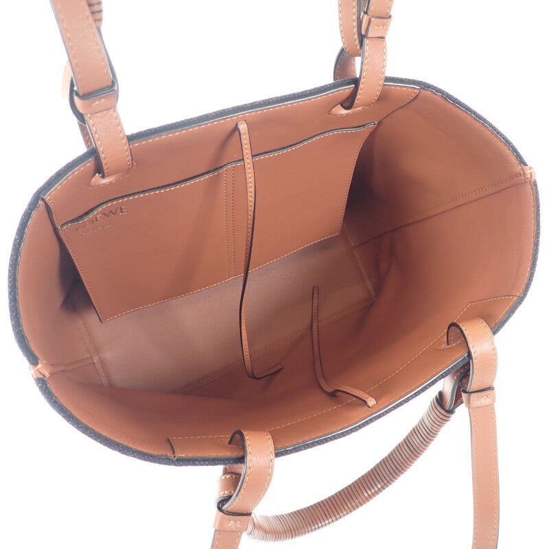 ロエベ LOEWE ロゴ トートスモール 2WAYバッグ ウール レザー ネイビー ブラウン レディース【中古】【Aランク】