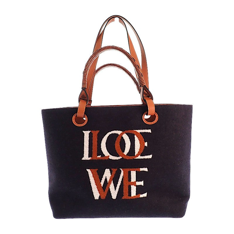 ロエベ LOEWE ロゴ トートスモール A717S72X13 2WAYバッグ ウール レザー ネイビー ブラウン レディース【中古】【Aランク】