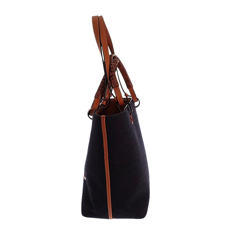 LOEWE Logo Tote Small 2WAY Bag Wool Leather Navy Brown Women's [Used] [A Rank]