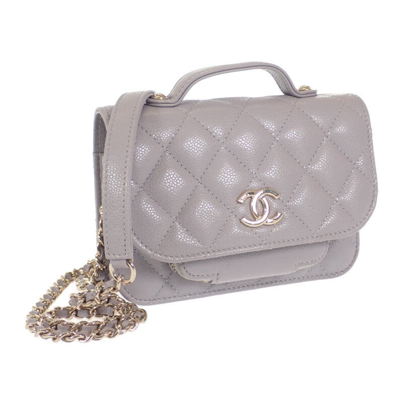 【中古】シャネル CHANEL アフィニティミニ チェーンウォレット AP2914 2WAYバッグ ショルダーバッグ キャビアスキン グレー ゴールド金具【Aランク】