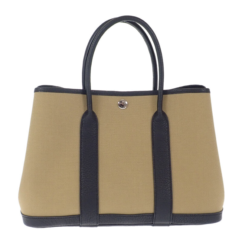 エルメス HERMES ガーデンパーティ TPM 30 W刻印 ハンドバッグ トワルミリタリー トレンチ ブラック レディース【中古】【Aランク】