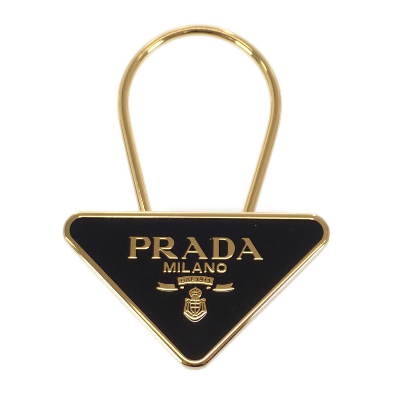 【中古】プラダ PRADA トライアングルロゴ エナメル 1PS395QVWF0002 キーリング メタル ブラック ゴールド金具 レディース メンズ【Aランク】