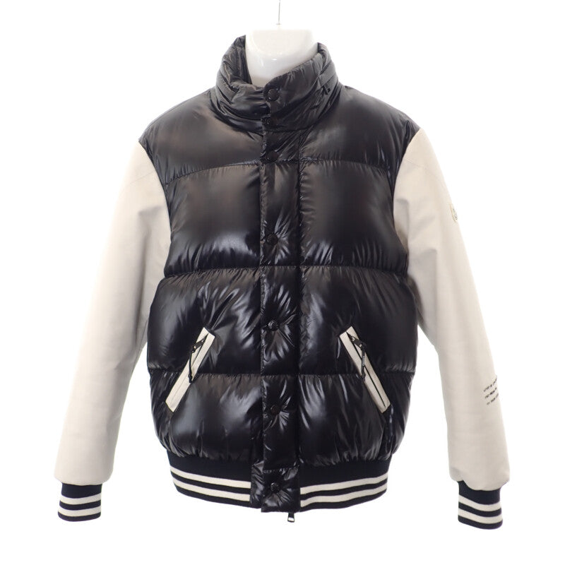 【Aランク】モンクレール MONCLER フラグメントデザインコラボ レザー切替 QUINLAN H209U1A00003 ダウンジャケット ナイロン 牛革 ダウン・フェザー ブラック ホワイト ブラック金具 0 メンズ【ISEYA】