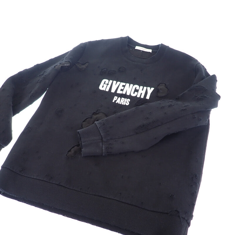 【ABランク】ジバンシー Givenchy デストロイ クラッシュ加工 トレーナー 17F7334653 スウェット コットン ブラック XL メンズ【ISEYA】