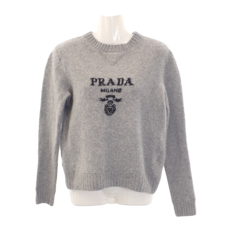 【Aランク】プラダ PRADA ロゴクルーネックセーター UMB223_S211_1YMW セーター ウール カシミヤ グレー 48 レディース【ISEYA】