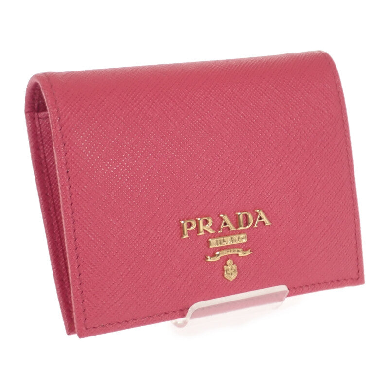 【中古】プラダ PRADA コンパクトウォレット 1MV204 二つ折り財布 サフィアーノ ピンク ゴールド金具 レディース【Aランク】