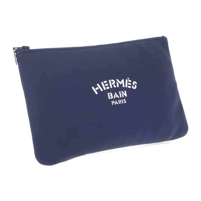 【中古】エルメス HERMES トゥルールフラット ネオバンMM ポーチ ナイロン ポリウレタン ネイビー ブラック金具 レディース ユニセックス【ABランク】