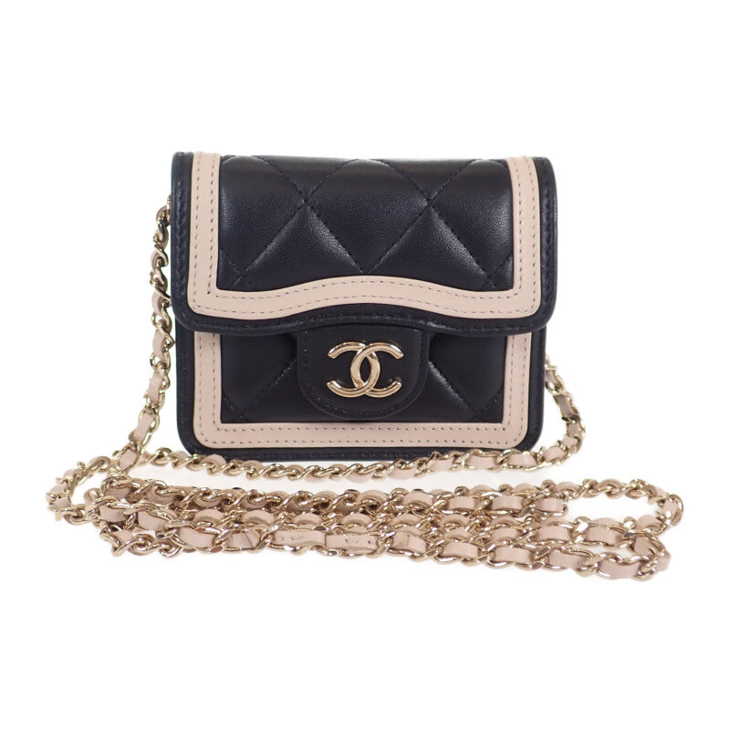 シャネル CHANEL ミニ マトラッセチェーン クラッチ AP3560 ショルダーバッグ ラムスキン ブラック ベージュ ゴールド金具 レディース【中古】【Aランク】