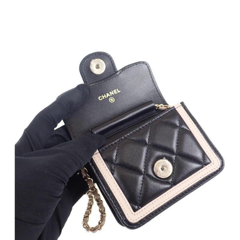 シャネル CHANEL ミニ マトラッセチェーン クラッチ AP3560 ショルダーバッグ ラムスキン ブラック ベージュ ゴールド金具 レディース【中古】【Aランク】