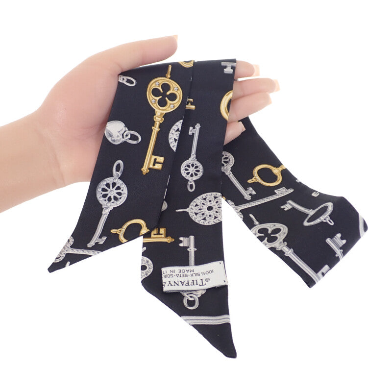 ティファニー TIFFANY&Co. リボン スカーフ シルク ブラック レディース【中古】【Aランク】