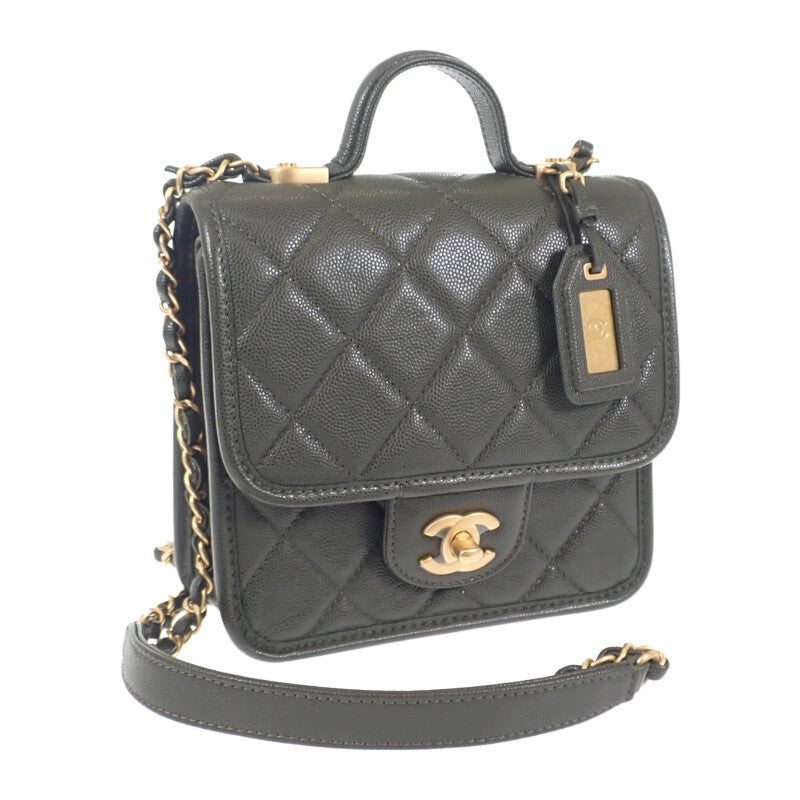 シャネル CHANEL スモール トップハンドル フラップ AS3652 2WAYバッグ ショルダーバッグ キャビアスキン カーキ ゴールド金具 レディース【中古】【Aランク】