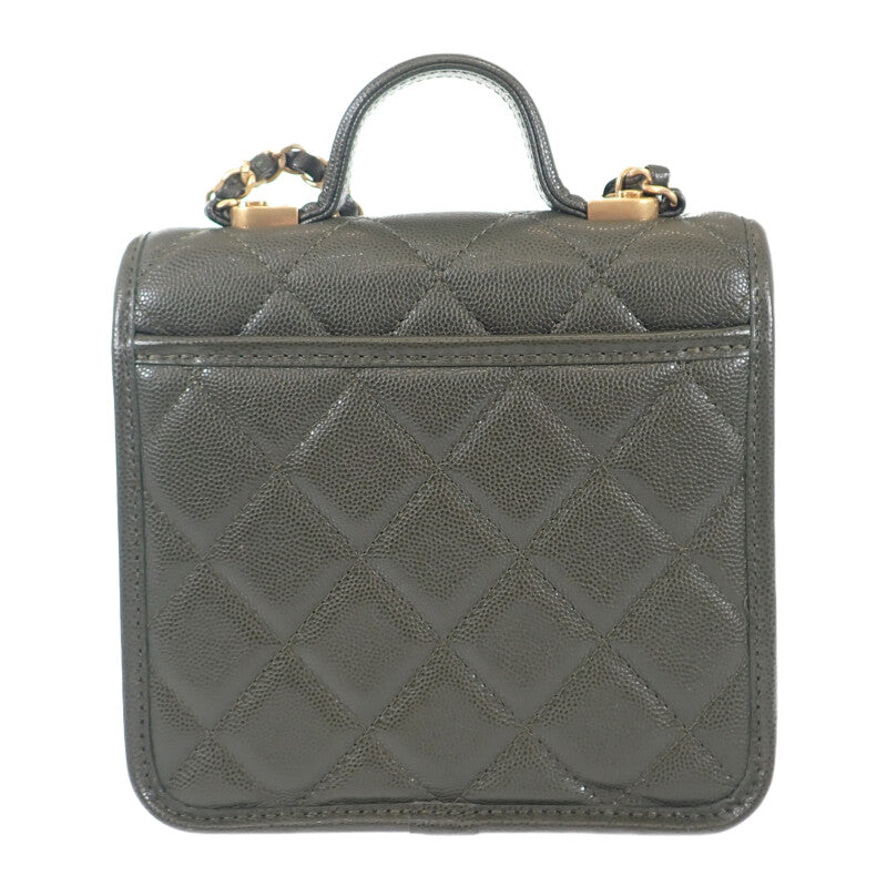 シャネル CHANEL スモール トップハンドル フラップ AS3652 2WAYバッグ ショルダーバッグ キャビアスキン カーキ ゴールド金具 レディース【中古】【Aランク】