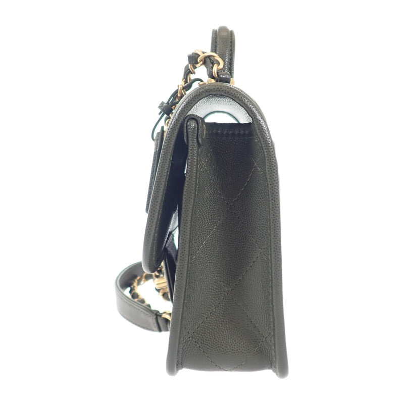 シャネル CHANEL スモール トップハンドル フラップ AS3652 2WAYバッグ ショルダーバッグ キャビアスキン カーキ ゴールド金具 レディース【中古】【Aランク】